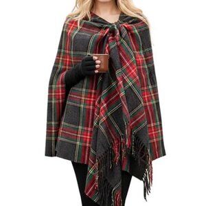 Grey Oversized Tartan Scarf for Women – Cashmere-Feel Winter Shawl 80" x 30"